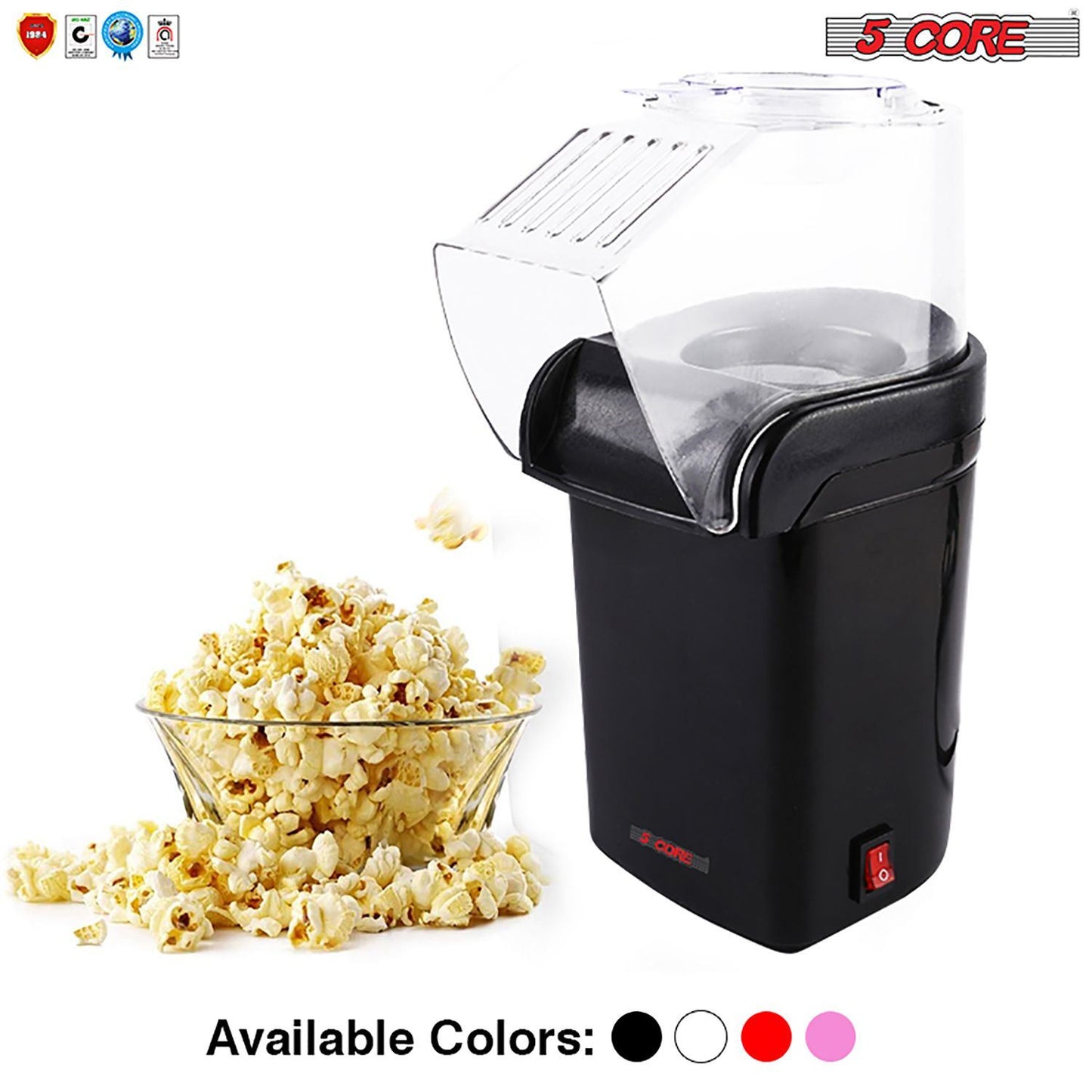 5 Core Hot Air Popcorn Popper 1200W Electric Popcorn Machine Kernel Corn Maker, Bpa Free, 16 Cups, 95% Popping Rate, 3 Minutes Fast, No Oil Healthy Snack for Kids Adults, Home, Party & Gift POP B